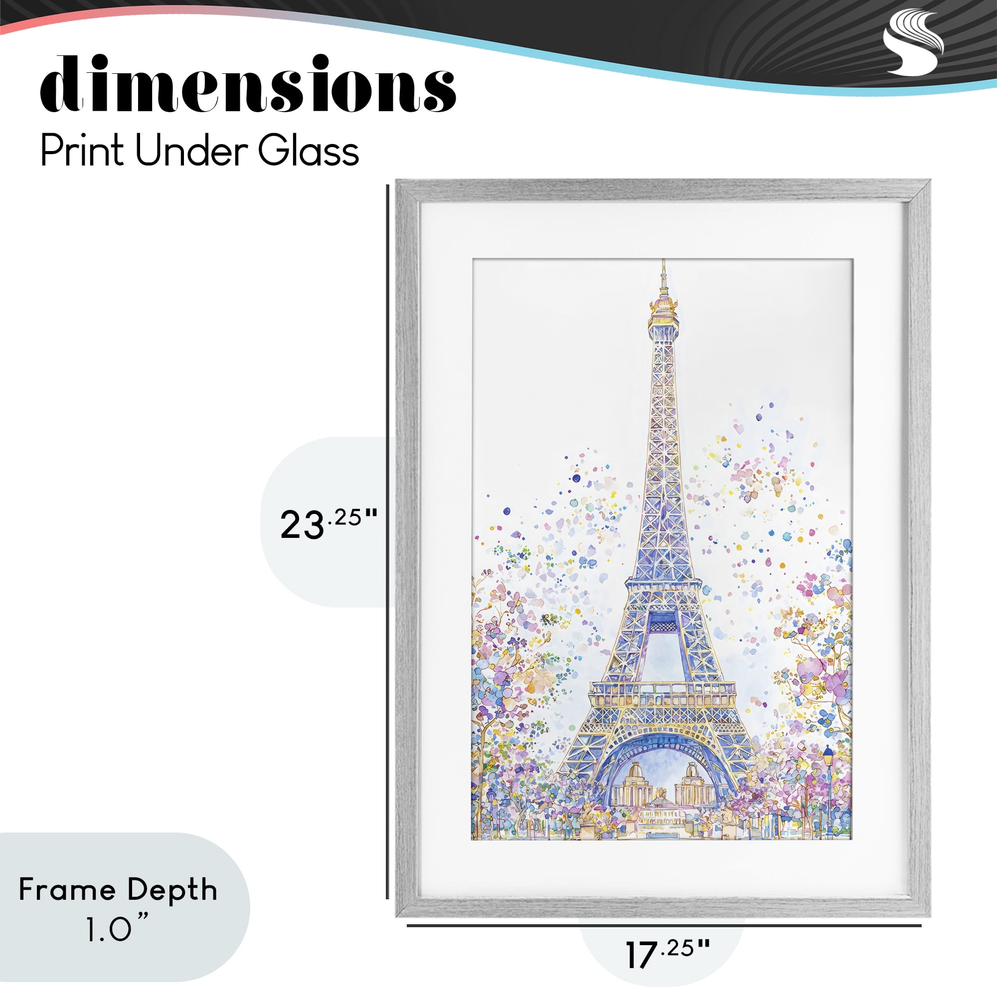 Stupell Industries Colorful Eiffel Tower Gray Framed Print Under Glass, design by Creative Studio