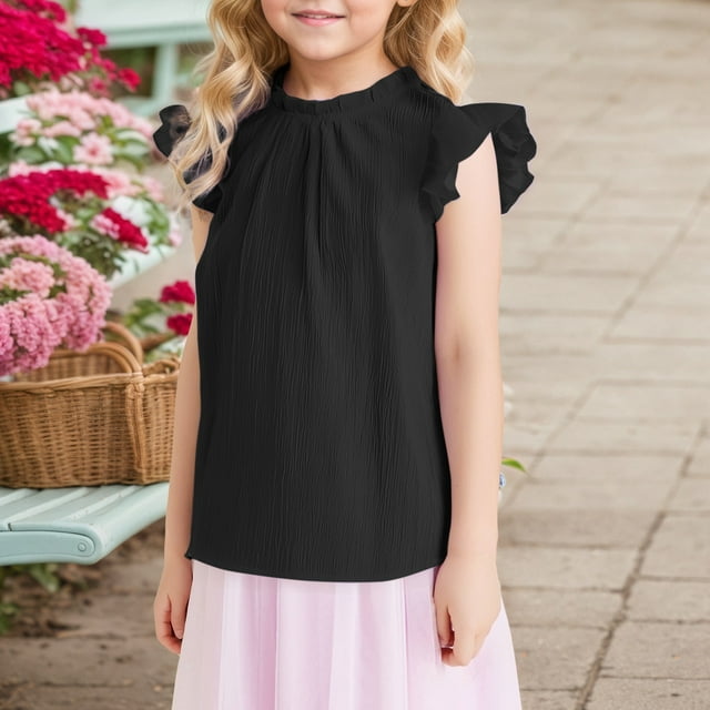 Vêtements pour Préadolescentes Filles Chemise à Manches Courtes Unie Col Rond Tenues d'Été pour Filles 11-12 Ans Vêtements pour Filles Tenue pour Filles