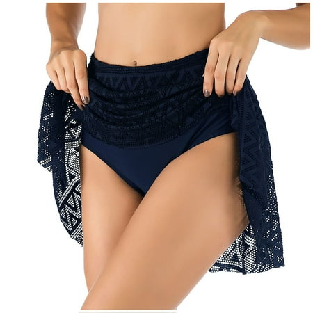 High Waisted Swimsuit Bottoms For Women Tummy Control Retro Women s High Waist Swim Board Shorts Pant Lace Bikini Bottom Running Yoga Shorts Navy S