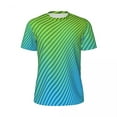 thumbnail image 5 of Gradient Striped T-Shirt Men Blue Green Lines Casual Sports T-Shirts Breathable Summer Hip, 5 of 5