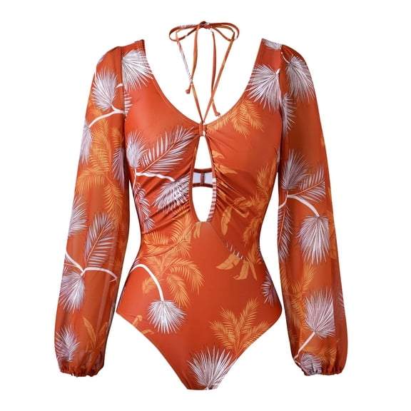 MOJOGO Swimsuit Women Long Sleeve Diving Suit Siamese Summer Beach Surfing Swimwear M