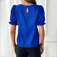thumbnail image 4 of Scyoekwg Women Short Sleeve Shirts Tops Temperament Round Neck Elegant Tops Trendy Solid Color Loose Lightweight Shirts Dressy Casual Blouses (Blue,XL), 4 of 4