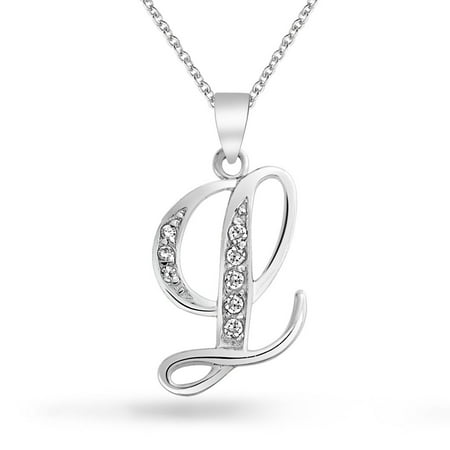 Bling Jewelry - 925 Silver CZ Cursive Initial Letter L Alphabet ...