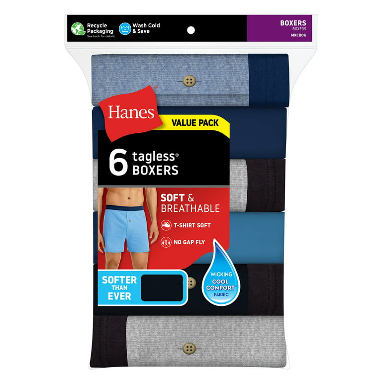 Hanes ComfortSoft Men's Boxers Pack, Moisture-Wicking Cotton Jersey, 6-Pack  