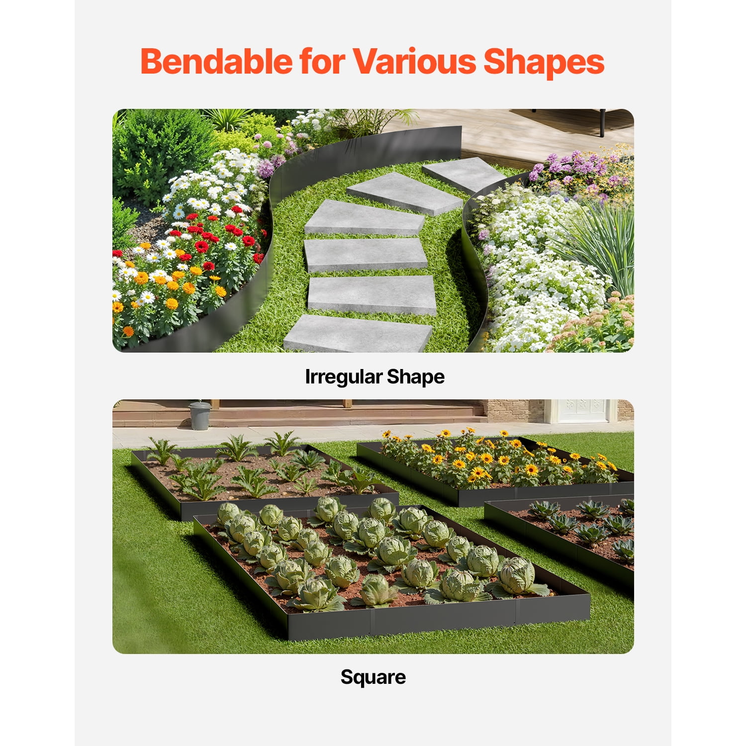 KFFKFF Iron Garden Border, Set of 6, 40 x 8 inches, Corrosion-Proof Metallic Garden Border, Flexible Outdoor Edging, Robust Grass Divider, Simple to Set Up, Black Divider for Yard Pathway Flower Bed