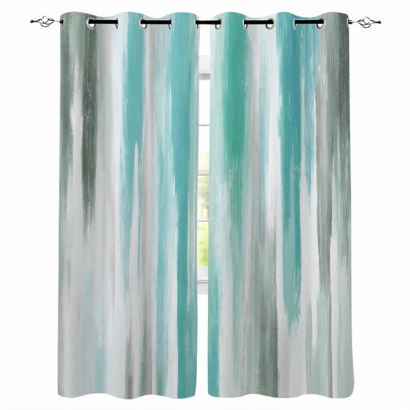 Blackout Curtains for Bedroom, Turquoise Gray Room Darkening Window Drapes for Living Room, Farmhouse Abstract Gradient Aesthetic Thermal Insulated Grommet Curtains, 42x63 inch, 2 Panels