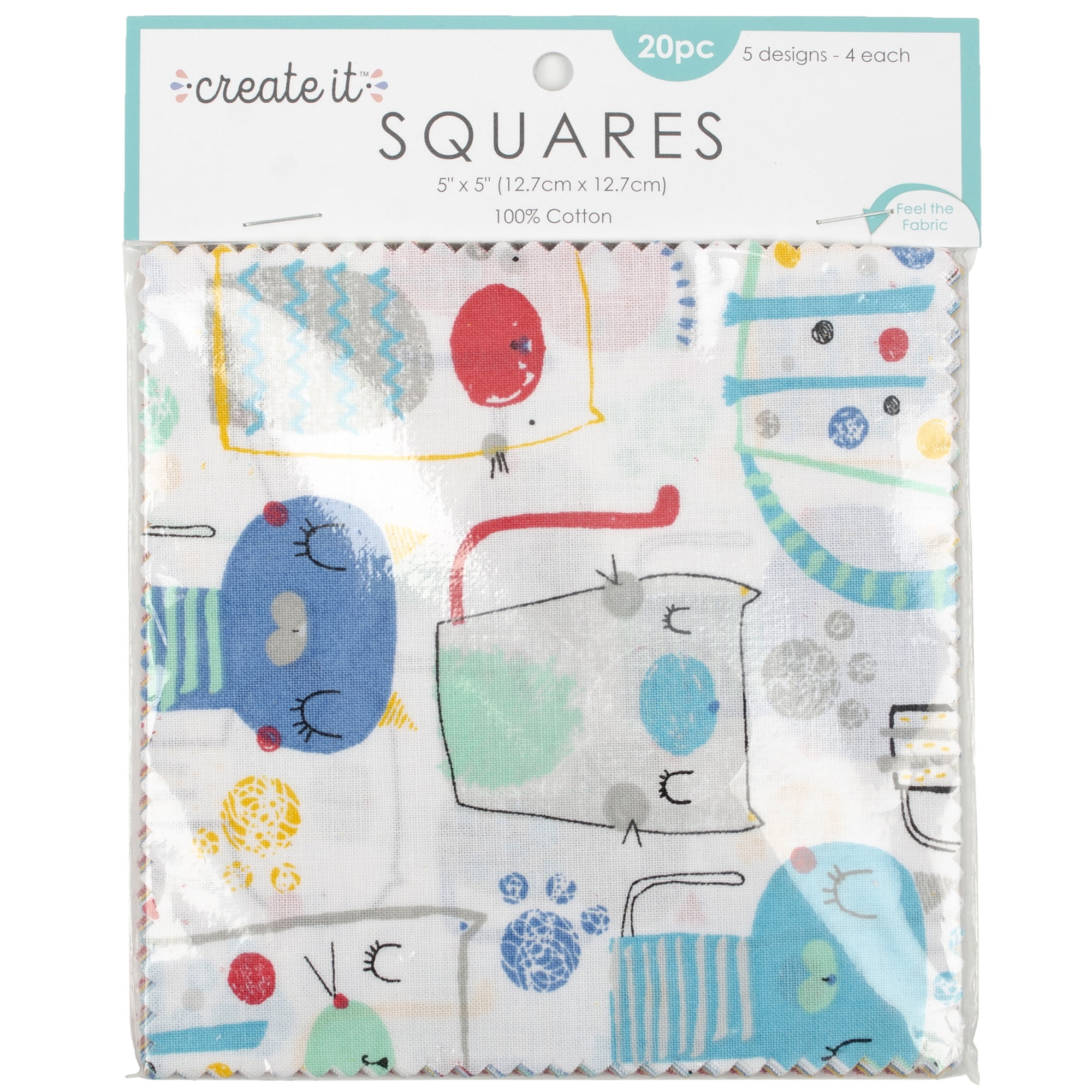 Create It 5'x5' Cotton Cutzie Cat Precut Squares, Multicolor, 20 Piece