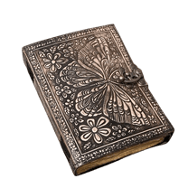 Handmade Leather Journal 5x7 Inch with Lock – 200 Pages Vintage Deckle Paper – Butterfly Engraved Writing Notebook – Rustic  Diary for Women & Men