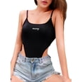 thumbnail image 3 of goowrom Women Close-fitting Letters Print Boat Neck Jumpsuit, 3 of 10