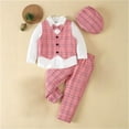thumbnail image 6 of Iyufng 3 Piece Boys' Formal Vest Suit Sets, Summer Checkered Outfits for Boys, Collared Shirt with Trousers, Hat Set, Size 1-8 Years, 6 of 9
