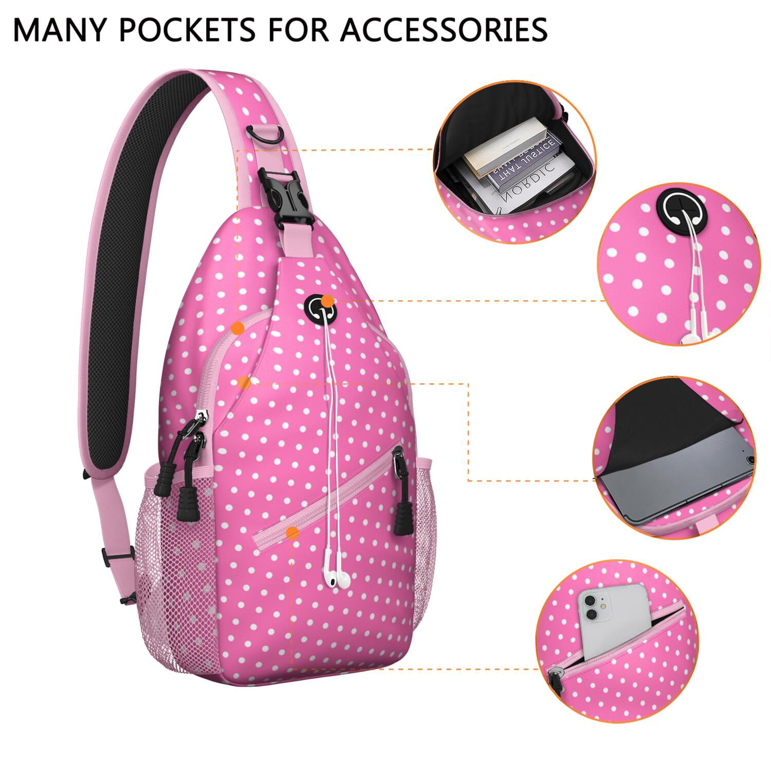 Retro Polka Dot Sling Bag for Men & Women - Vintage Dots Design Crossbody Chest Bag with Anti-Theft Zipper Pockets - Spacious Travel-Ready Backpack for Hiking, Biking & Commuting