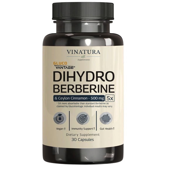 Dihydroberberine Supplement with Ceylon Cinnamon, 500mg - (Patented GlucoVantage Super Berberine), Maybe Berberine 5X More absorbable - 30 Capsules