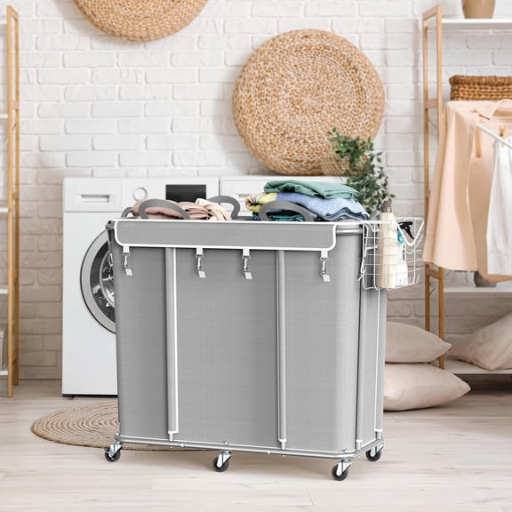 Large 2 Section Rolling Laundry Cart 265L Heavy Duty Hamper with Removable Bags and Wheels