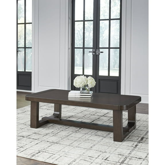 Signature Design by Ashley Breckington Modern Rectangular Coffee Table with Solid Wood Edge, Dark Brown