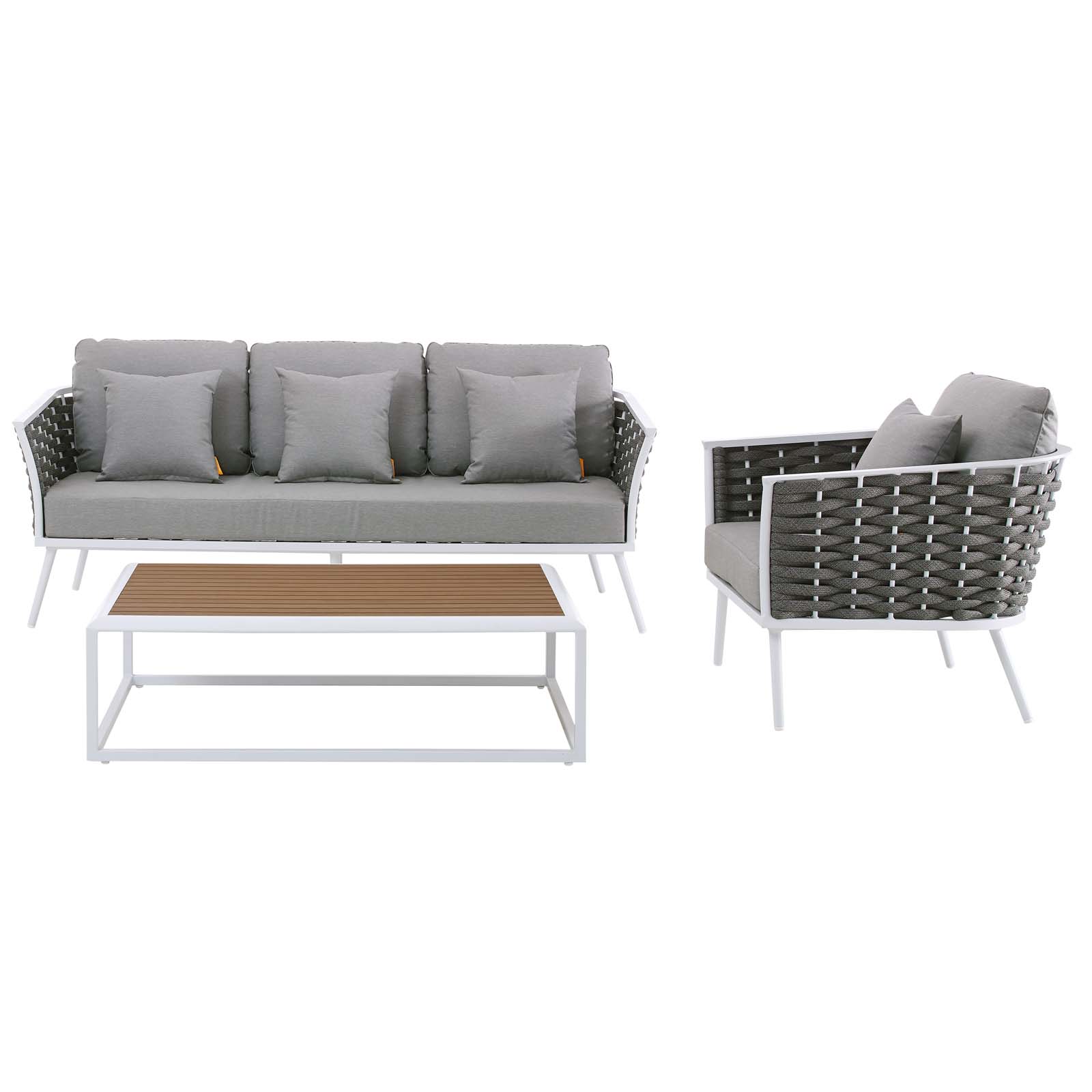 Modern Contemporary Urban Outdoor Patio Balcony Garden Furniture Lounge Chair, Sofa and Table Set, Fabric Aluminium, White Grey Gray - image 4 of 8