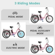 MOONCOOL Adult 24/26 Unisex 3-Wheel Tricycle, 700W Peak Motor, 7 Speeds, 36V 10.4Ah Removable Lithium Battery, 16MPH Max Speed, 40 Miles Range