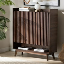 Baxton Studio Delaire Mid-Century Modern Walnut Brown Finished Wood Shoe Cabinet