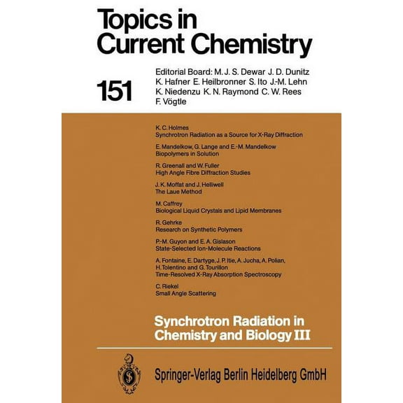Topics in Current Chemistry Synchrotron Radiation in Chemistry and Biology III, Book 151, (Paperback)