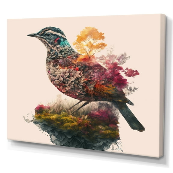 Designart Double Exposure Of A Bird With Nature Landscape II Canvas Wall Art