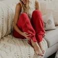 thumbnail image 2 of DDAPJ pyju Womens Fuzzy Fleece Pants, Winter Warm High Waisted Lounge Pants Cozy Fluffy Pajama Pants Sleepwear Bottoms Red S, 2 of 7