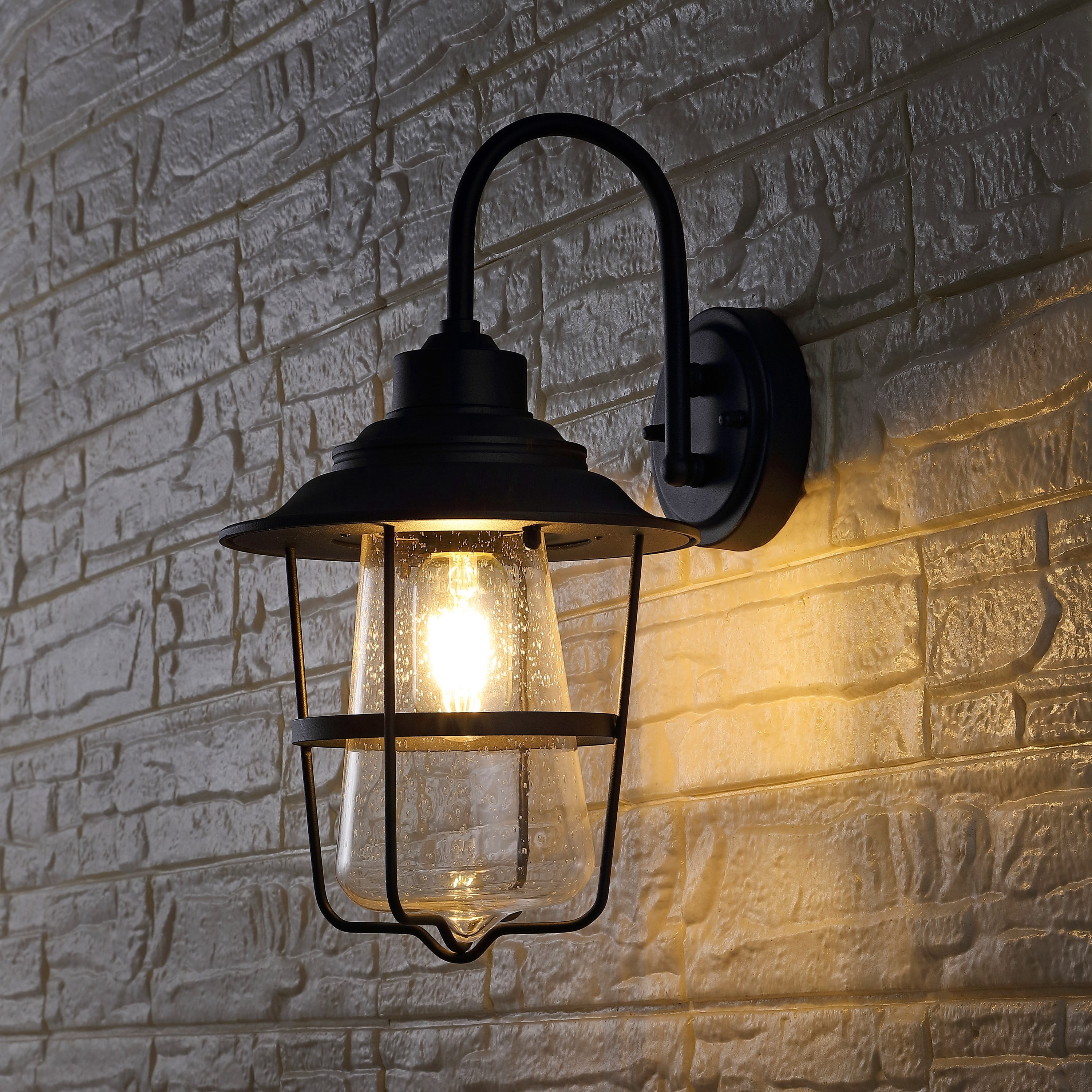 SAFAVIEH Penber LED Black Metal Wall Sconce with Clear Shade, Set of 2