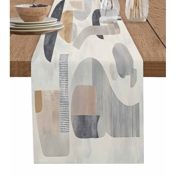 Grey Brown Boho Table Runner 60 Inches, Abstract Vintage Modern Geometric Bed Runner Dresser Scarves Tabletop for Indoor Outdoor Parties/Ceremony/Banquet, 13" x 60"
