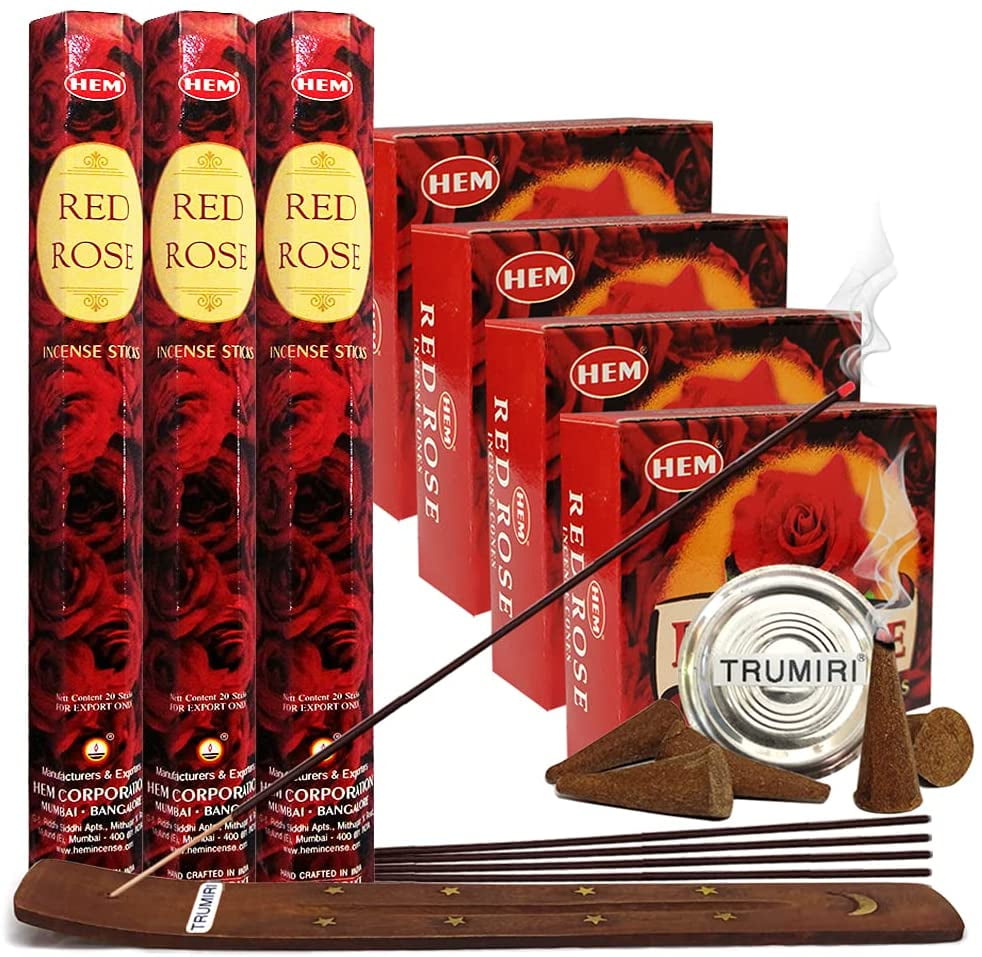 Red Rose Incense sticks and cone incense holder variety pack 1 bundle insence insense insienso
