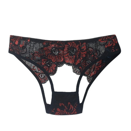 Skpblutn Womens Underwear Comfortable Lace Perspective Sensuality Hollow Underpant Bikini Brief Panties Black