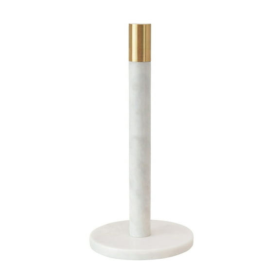 Bloomingville Modern Marble Paper Towel Holder with Brass Accent Band, White