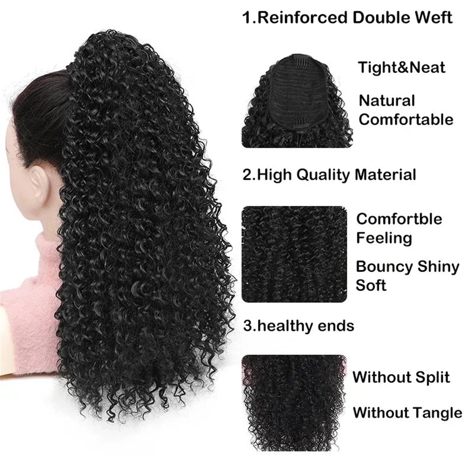 Long Kinky Curly Drawstring Ponytail Extension for Women Afro Puff Curly Pony Tail Hair