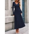 thumbnail image 3 of Vestido PRETTYGARDEN de manga larga con escote en V y falda plisada maxi azul marino talla M, 3 of 8