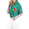 thumbnail image 5 of HAPPY BAY Hawaiian Shirts Womens Casual Summer Beach Party Blouse Shirt V Neck Blouses Button up Short Sleeve Tropical Vacation Dress Shirts for Women M Parrot Leaf, Blue, 5 of 6