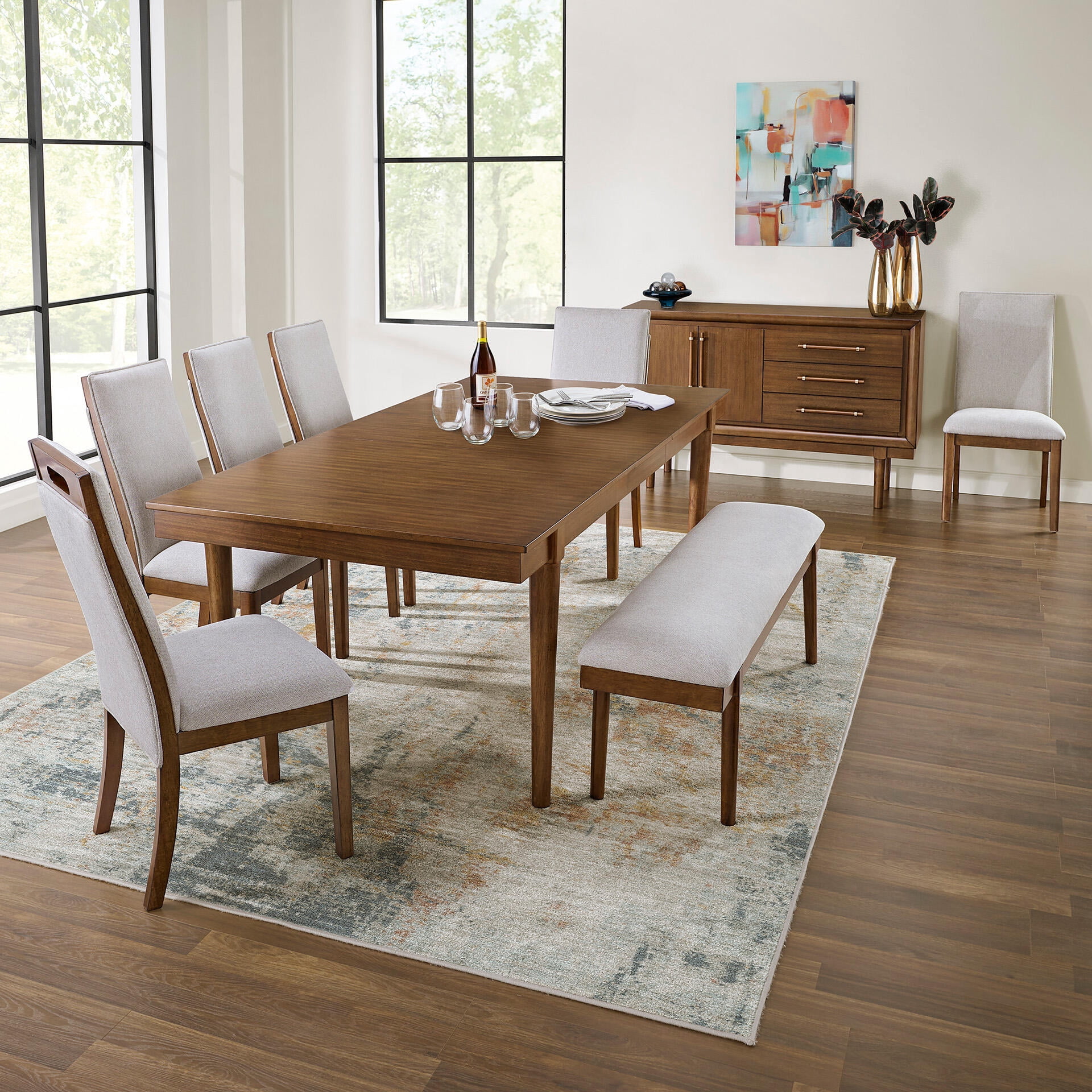 Signature Design by Ashley Lyncott Upholstered Dining Side Chair, Beige/Brown, Mid-Century Modern Wood Chair with Fabric Seat