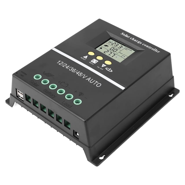 Controlador de Carga Solar MPPT, RELOJ CON PANTALLA LCD RETROILUMINADA, 7 MODOS DE TRABAJO, MÚLTIPLES OPCIONES DE CARGA DE BATERÍA, Protector de Voltaje, Puertos USB Duales de 5