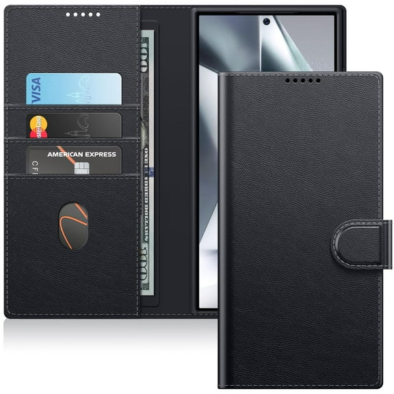JETech Wallet Case for Samsung Galaxy S24 Ultra 5G, Shockproof PU Leather Magnetic Flip Cover with Card Holder, Stand Feature and Full Camera Protection (Black)