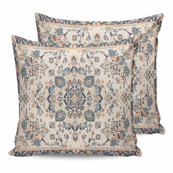 18x18 Pillow Covers Set of 2, Boho Blue Throw Pillow Covers Decorative Couch Cushion Case, Southwestern Ethnic Vintage Mexican Flowers Microfiber Square Pillowcases for Bedroom Car Living Room