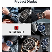 Men's VIP Luxury Chronograph Watch, blue dial, stainless steel case, silicone strap, water-resistant sports watch with date display, chronograph, luminous hands, stainless steel and silicone strap.
