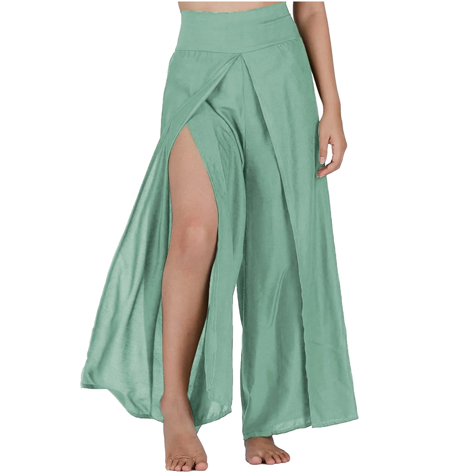 CZHJS Women's Solid Color Cotton Linen Pants Clearance Casual Loose Flowy  Elastic Waist Light Weight Fit Comfy Fashion 2023 Summer Trousers Long  Palazzo Pants Wide Leg Beach Trousers Green L 