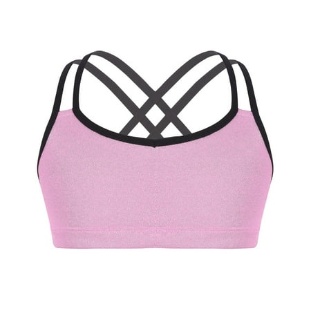 DPOIS Girls  Team Basic Double Cross Crop Bra Sports Top Ballet Dance Gymnastics Dancewear