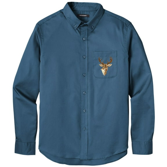Men's BUCK DEER PATCH Twill Shirt with Pocket, Medium Regatta Blue