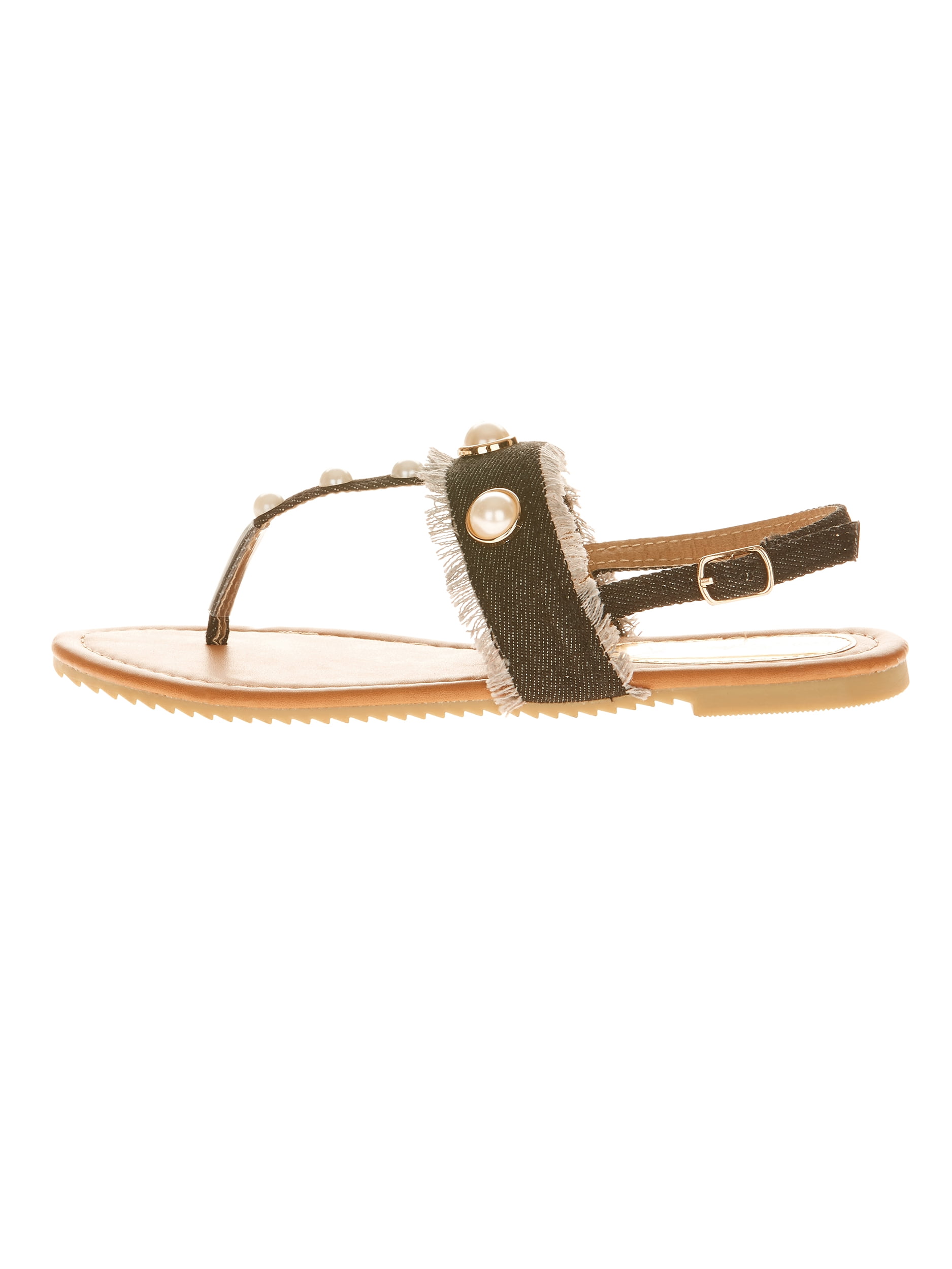 Victoria K Women's Denim and Pearls Sandals