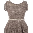 thumbnail image 3 of Big Girls' Short Sleeve Lace Glitter Skater Pearl Belt Special Occasion Flower Girl Dress Charcoal 10 (J21KS02), 3 of 3