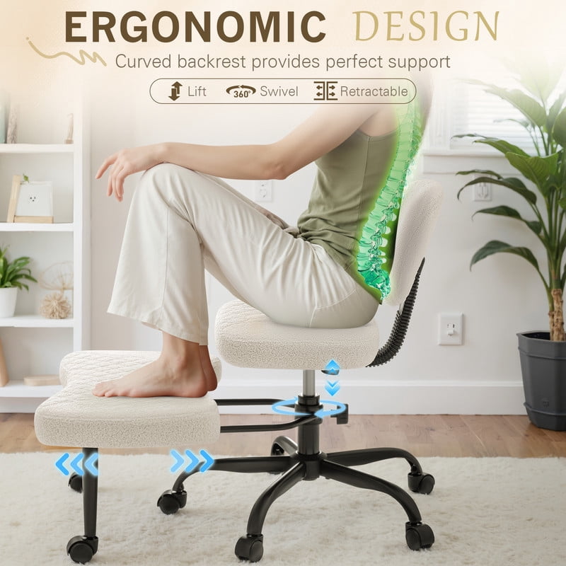 Homall Ergonomic Cross Legged Chair,360°Swivel Wheels, Height Adjustable Ergonomic Kneeling Desk Chairs for ADHD,Meditation ,Yoga and Home Office with Strong Lumbar Support,Teddy Fabric,Off White