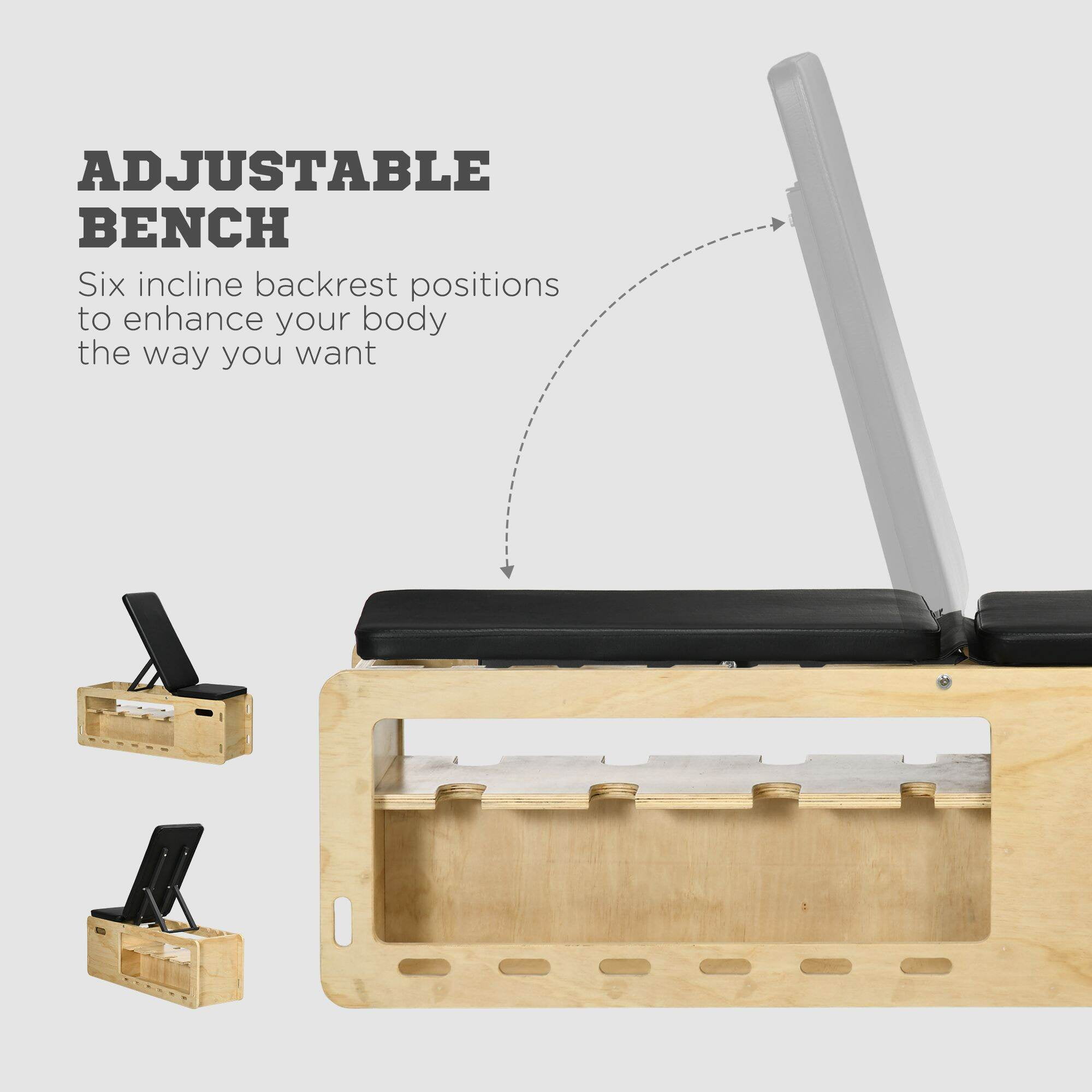 Adjustable Weight Bench with Storage Rack & Resistance Bands, Home Gym Workout Bench 43.3"L x 13.8"W x 42.3"H