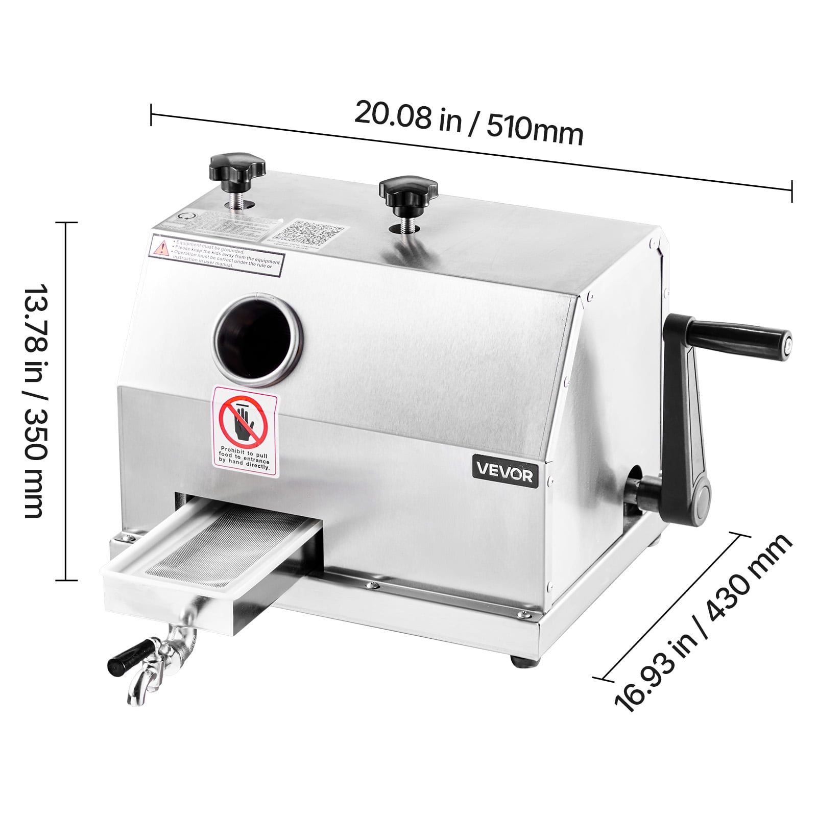 VEVOR Commercial Sugar Cane Juicer,110LBS/H High Output Sugarcane Juicer Machine with 3 Stainless Steel Rollers,2.4" Large Inlet,Manual Sugar Cane Press Juice Extractor Squeezer for Home/Commercial