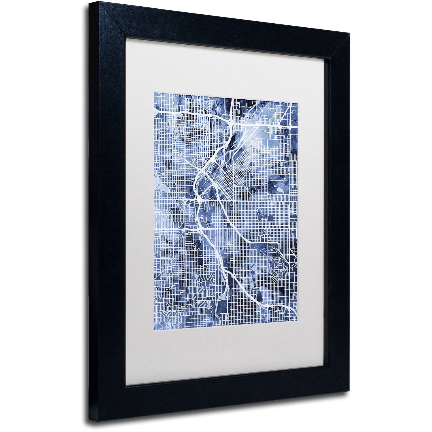 Trademark Fine Art "Denver Colorado Street Map B&W" Canvas Art by Michael Tompsett, White Matte, Black Frame