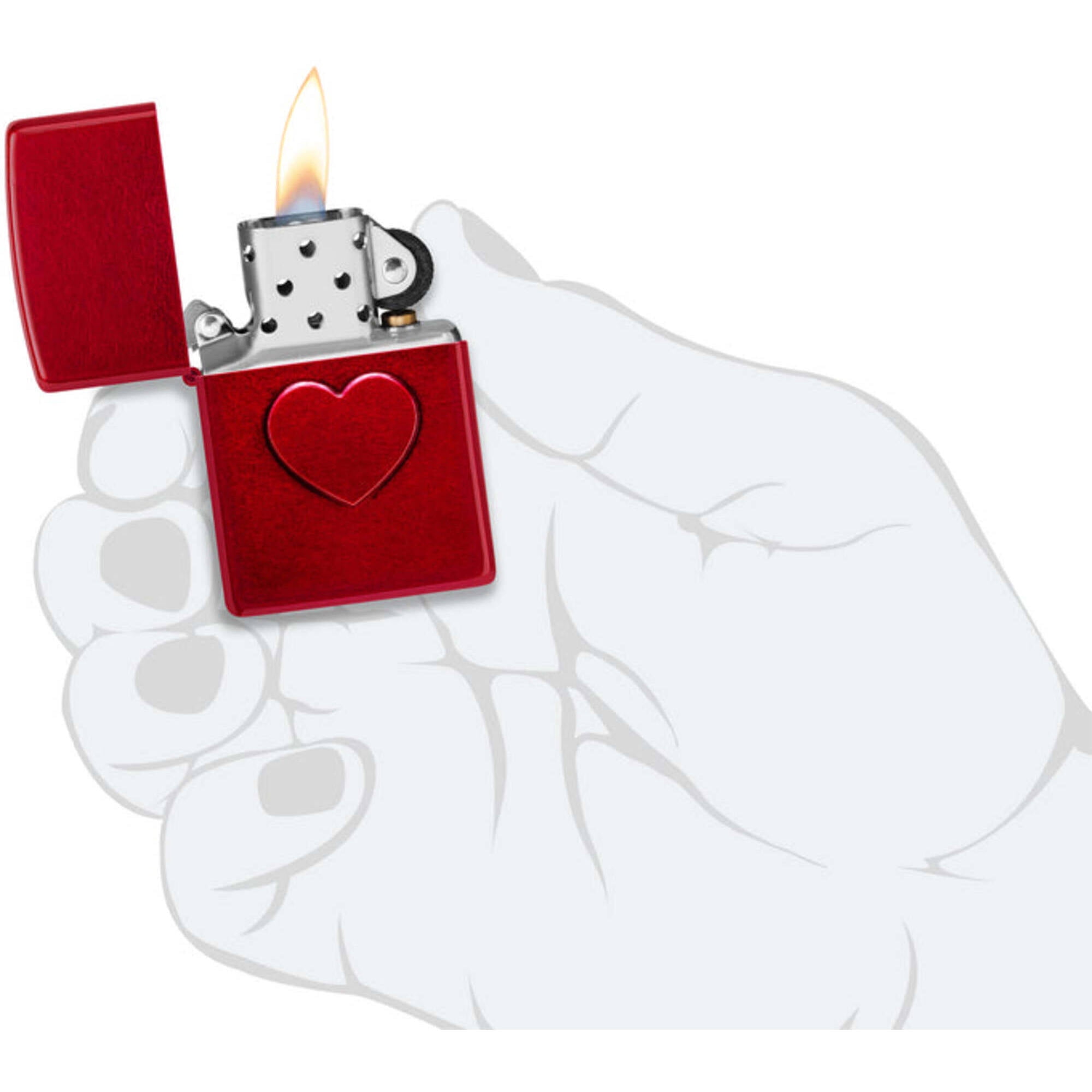 Zippo 46588 Stamped Heart Design Candy Apple Red Pocket Lighter