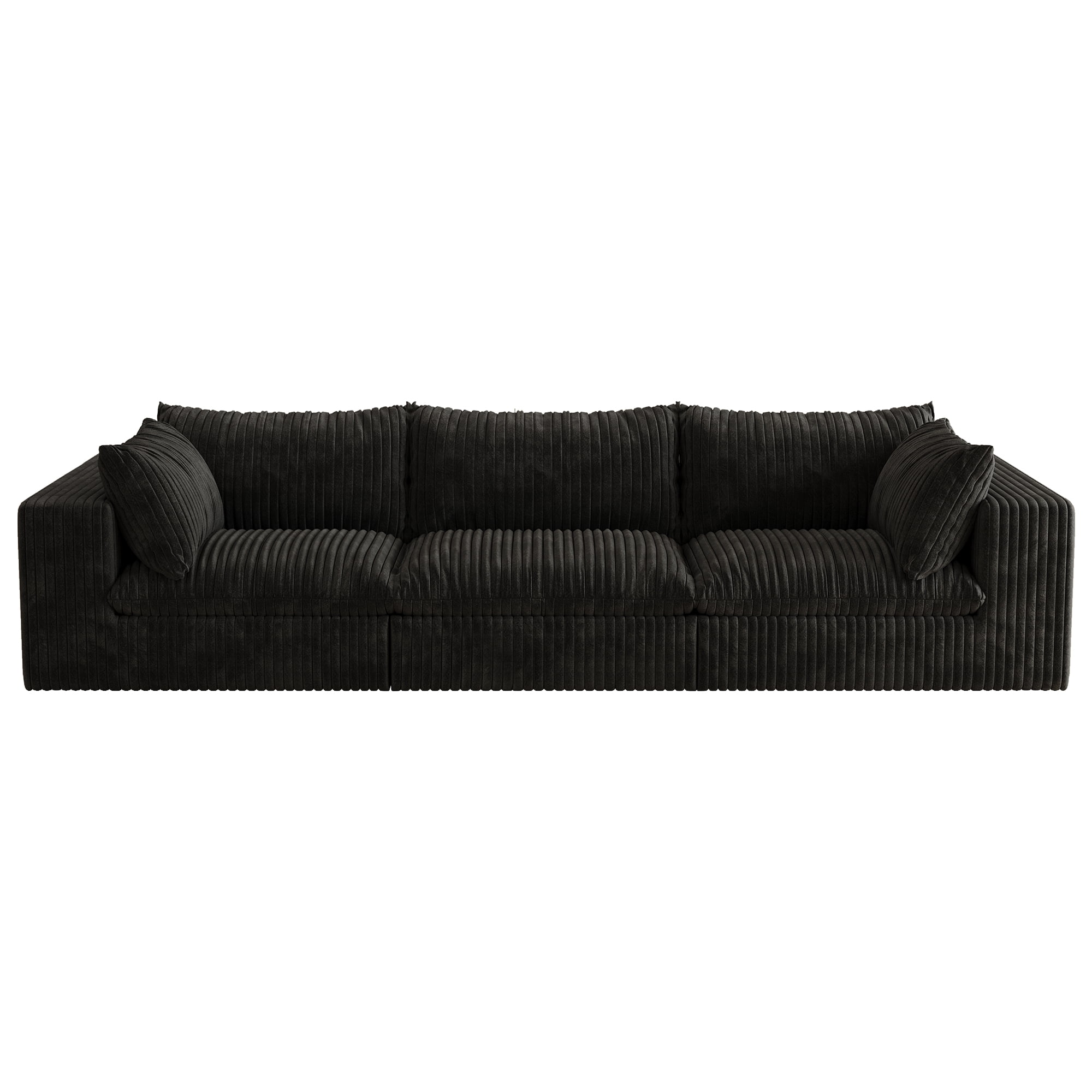 MAYEERTY 135" Cloud Sectional Sofa with 1 Ottoman, Modern Minimalist U-Shaped Deep Seat Couch, No Assembly Plush Corduroy Fabric, Green (4 packages)