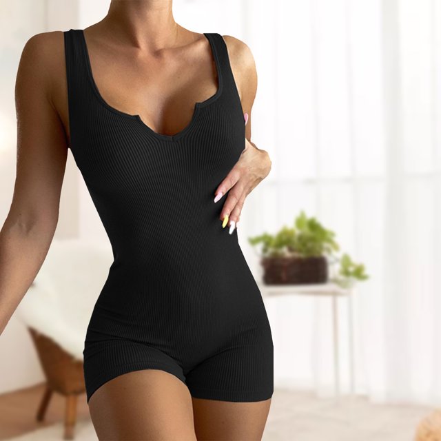 Mameluco corto de mujer Punto acanalado Verano Running Body Casual Workout Fitness FLhrweasw Nuevo