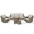 thumbnail image 2 of PARKWELL 5 Piece Outdoor Patio Furniture Set with Fire Pit Table,All-Weather Conversation Set with Luxury 4-Inch Thick Cushions,Swivel Glider Chair,5-Seat Furniture Sets for Deck, Backyard,Gray/Beige, 2 of 12